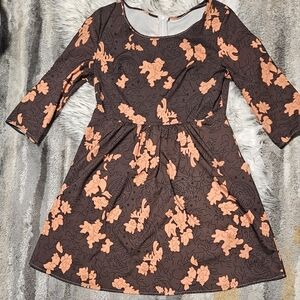 Vintage & Handmade Floral Patterned Dress with 3/4 Sleeves